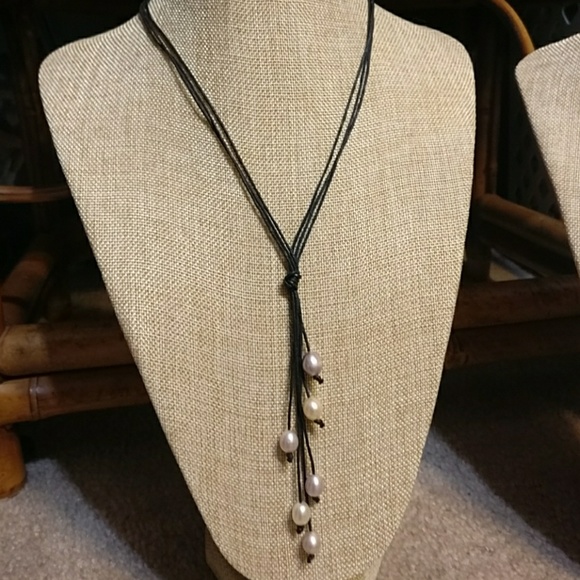 Beautiful Freshwater Pearl Drop Knot Cord Necklace - Picture 5 of 8
